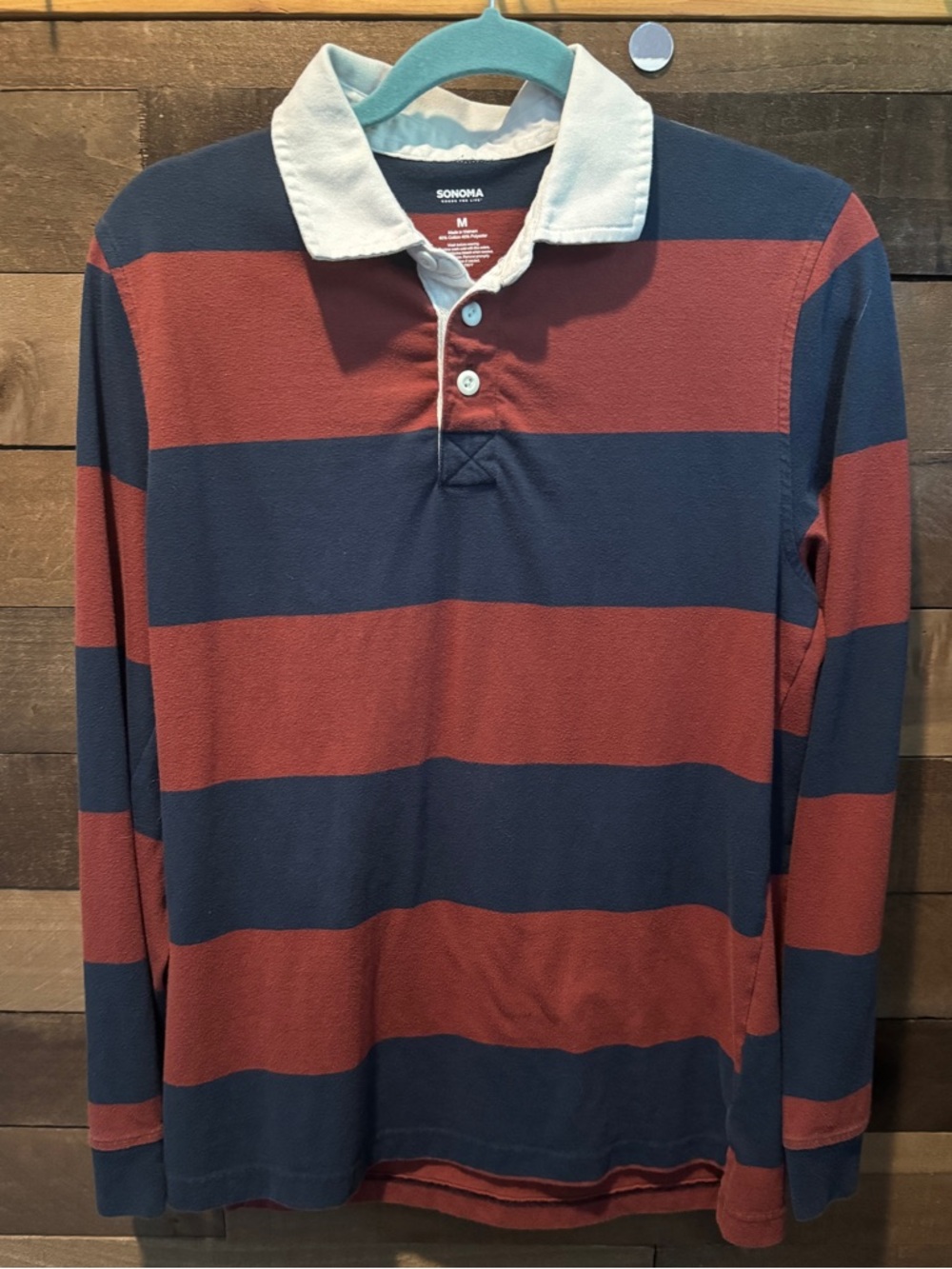 2 Sonoma Men's M Long-Sleeve Rugby Polo - Rust & Navy and Mustard & Navy